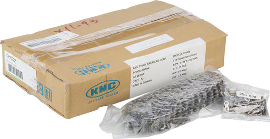 KMC X8 8-speed chain, silver/grey, 116 links, boxes of 25 chains